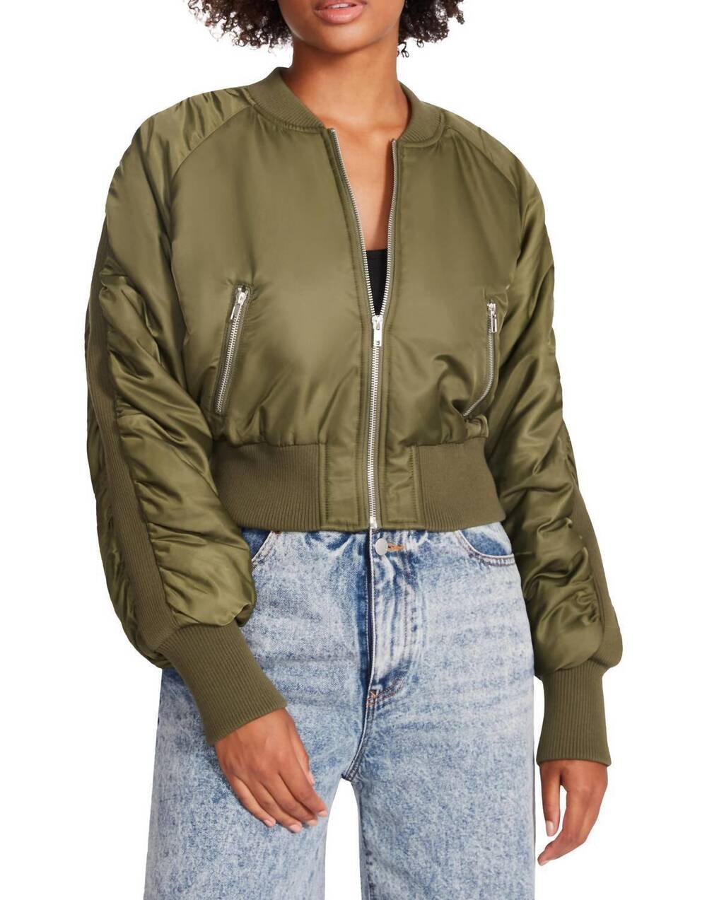 NEW STEVE MADDEN eva bomber jacket in olive night